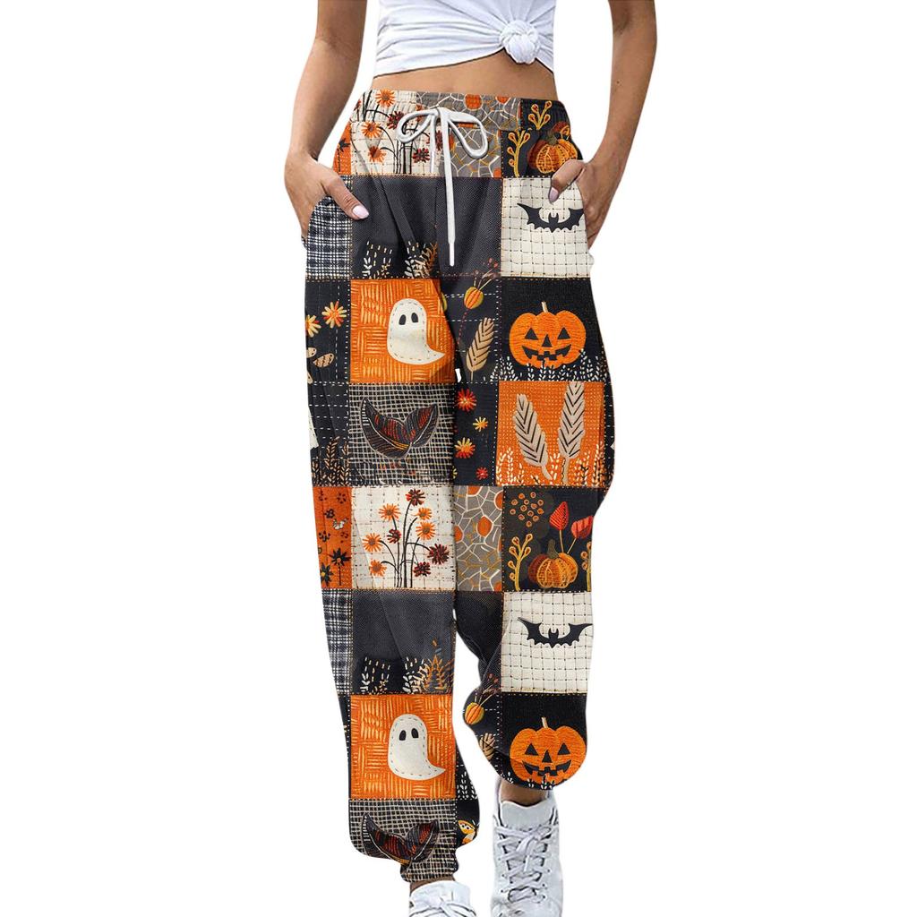 Sweatpants for Women Elastic Waist Drawstring Casual Pants Halloween Printing Pants with Pockets