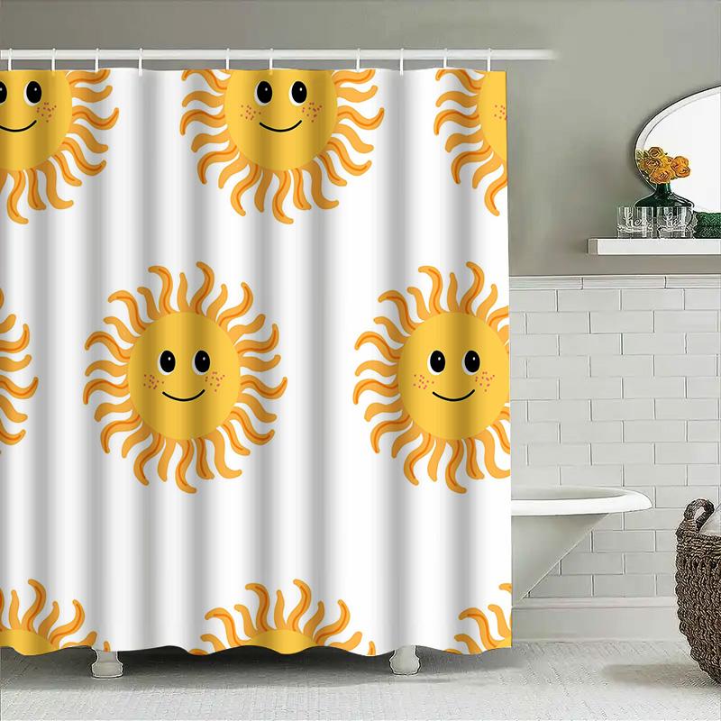 Bright Sunflower Shower Curtain White Bath Decor For Kids Room Waterproof Fabric Printed With Smiling Faces Perfect Gift For Mot