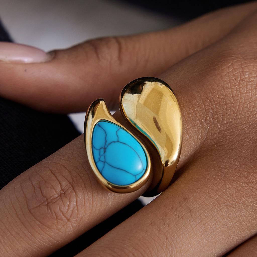 Yori Blue Turquoise Asymmetrical Minimalist Fashion Open Ring Trendy Charm Jewelry for Women New Gift 2025