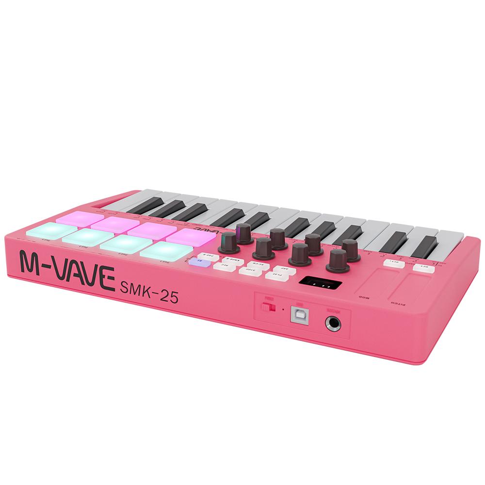 SMK-25 Key MIDI Controller W/8 RGB Pads/8 Assignable 360°knobs/Bluetooth 5.0/USB-B Type Interface/2000mAh Battery Powered