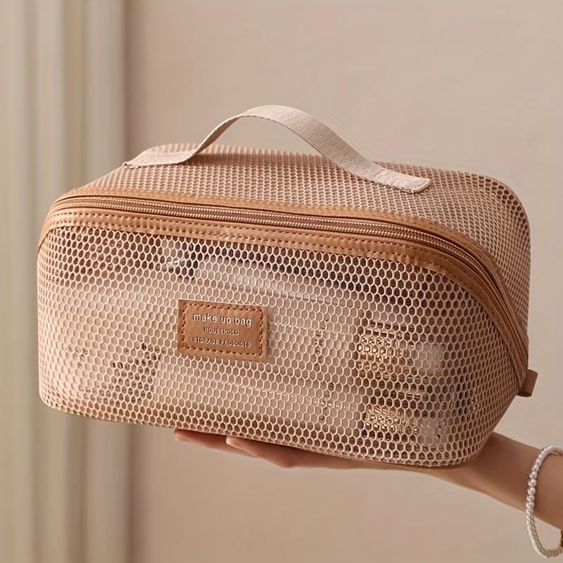 1pc Large Capacity Nylon Mesh Transparent Cosmetic Bag, Multi-Functional Travel Pillow Case, Lightweight Toiletry Pouch for Women