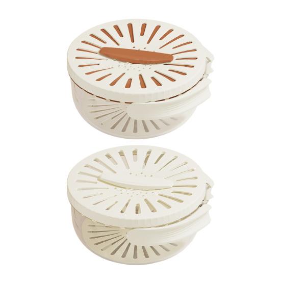 2-in-1 Draining And Preservation Basket Fruit Bowl with Strainer Lid Fruit And Vegetable Washing Bowl with Foldable Handle for Camping Kitchen Fridge