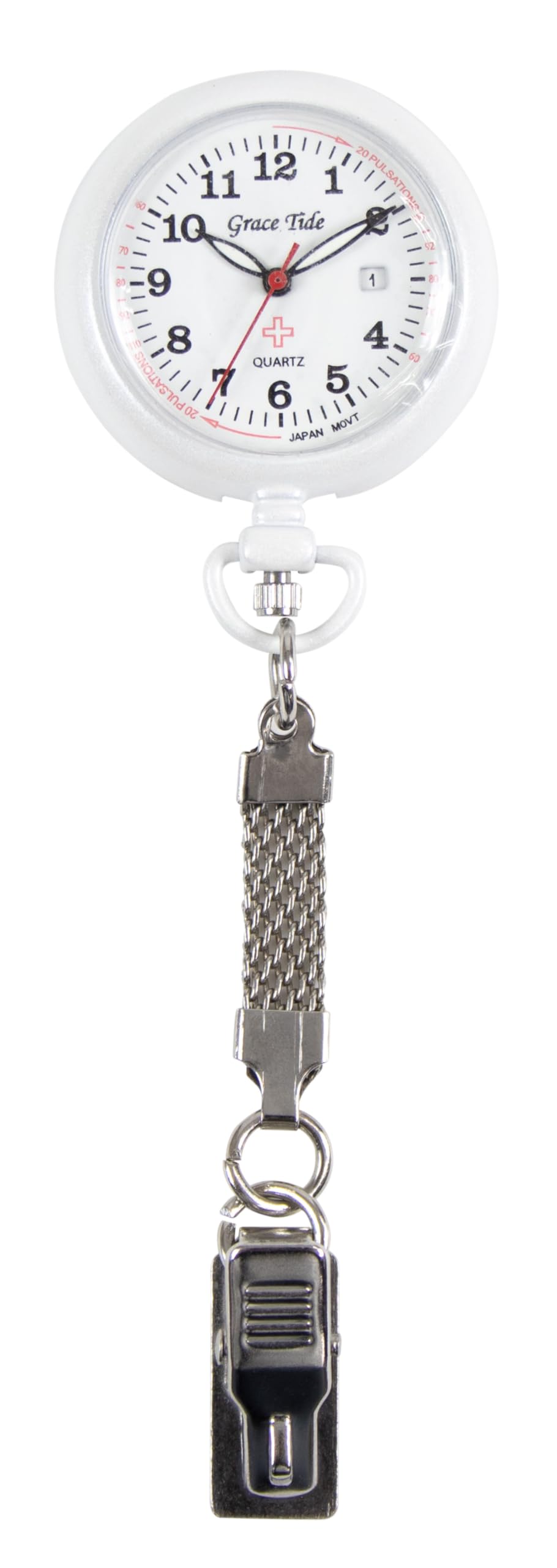 

Часы медицинские Grace Tide с датой, водонепроницаемые, люминесцентные, сделано в Японии, простые, 6 цветов, с пульсом и дисплеем карманных часов Fuji Japan, устойчивые, дизайн, белый