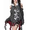 VAYLA Y2k Gothic Grunge Dark Hollow Out T Shirt Women Harajuku Hollow Out Off Shoulder Sexy Tees Punk Letter Print Tops New