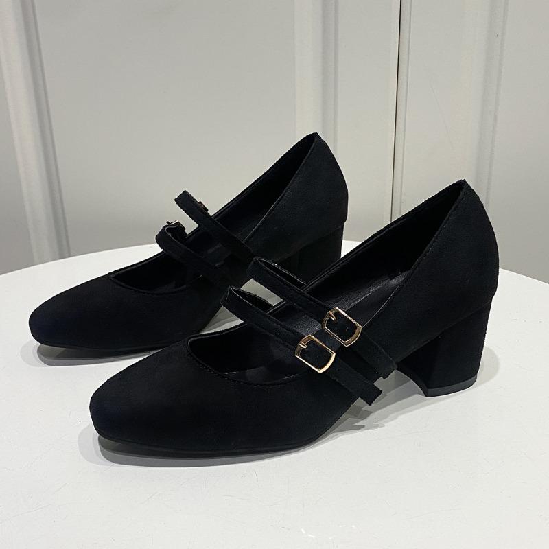 

2025 New Shoes Female Buckle Strap Women s High Heels Fashion Round Toe Office and Career Hot Sale Plus Size Solid High Heels 34 чёрный