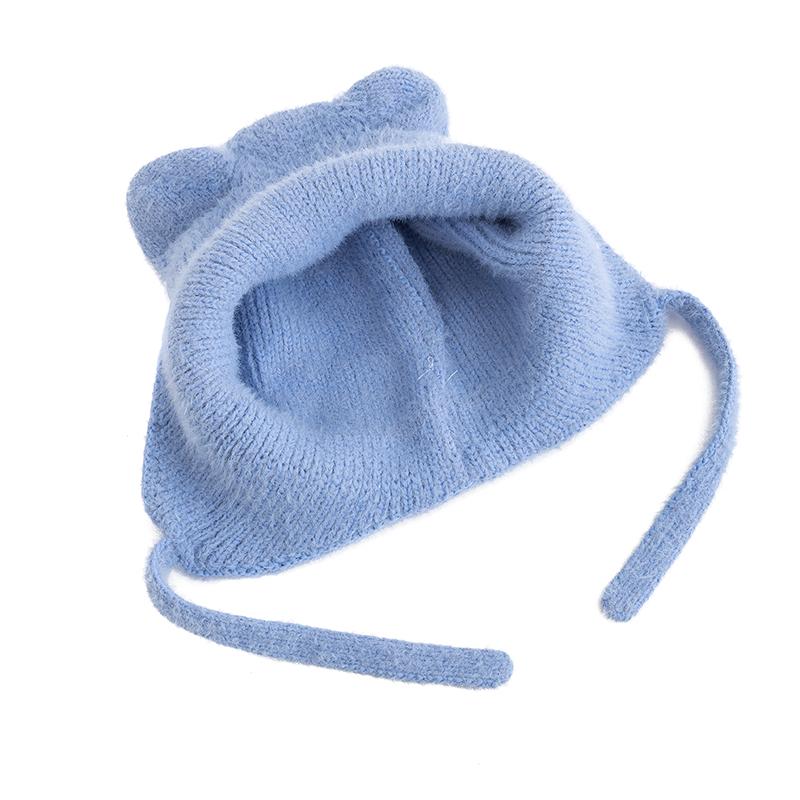 New Women Cute Cat Ear Earflap Winter Hat Fashion Windproof Knitted Hat Kpop Style Soft Beanie Hats Candy Colors Streetwear Cap