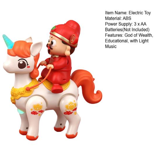 Electric God of Wealth Toy with Music LED Light Cartoon Riding Horse Fortune God Toy with Movable Joints Spring Festival New Year Gift