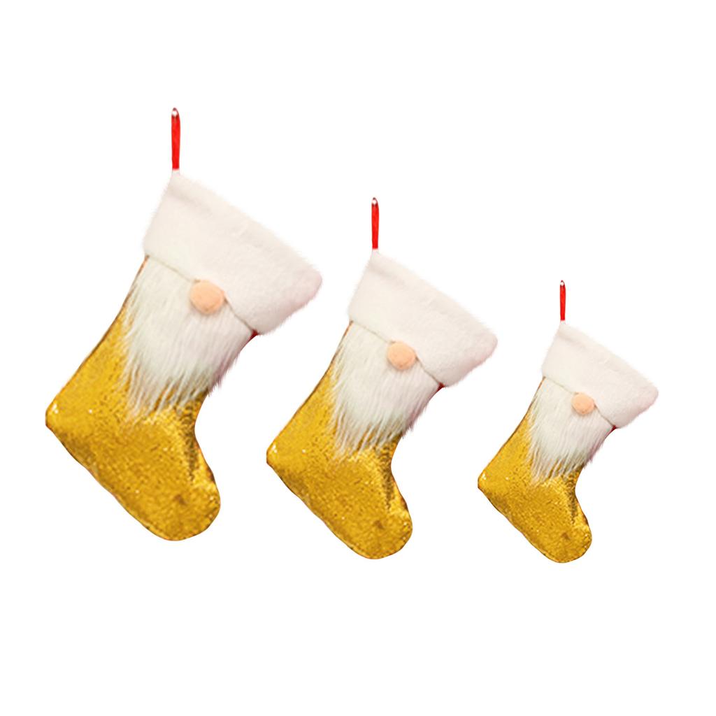 3-Pack Large, Medium And Small Sequined Christmas Stockings Gift Bags For Christmas Window And Fireplace Decorations