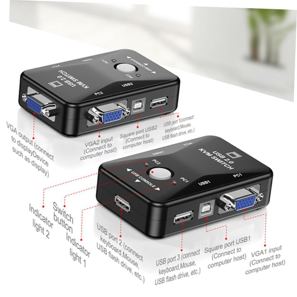 VGA 2 Port VGA KVM Switch 2 in 1 Out USB 2.0 KVM  Switcher  for Computer/Mouse/keyboard/U Disk
