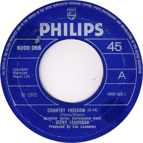 7inch Record VICKY LEANDROS - Country Freedom 6000066 Philips 1972 UK Pop Used