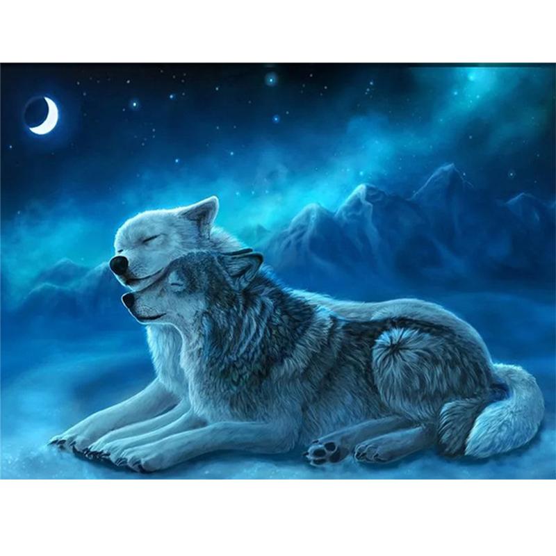 5D DIY Diamond Painting Wolf Cross Stitch Kit Full Drill Round Embroidery Animals Mosaic Art Picture of Rhinestones Decor Gift