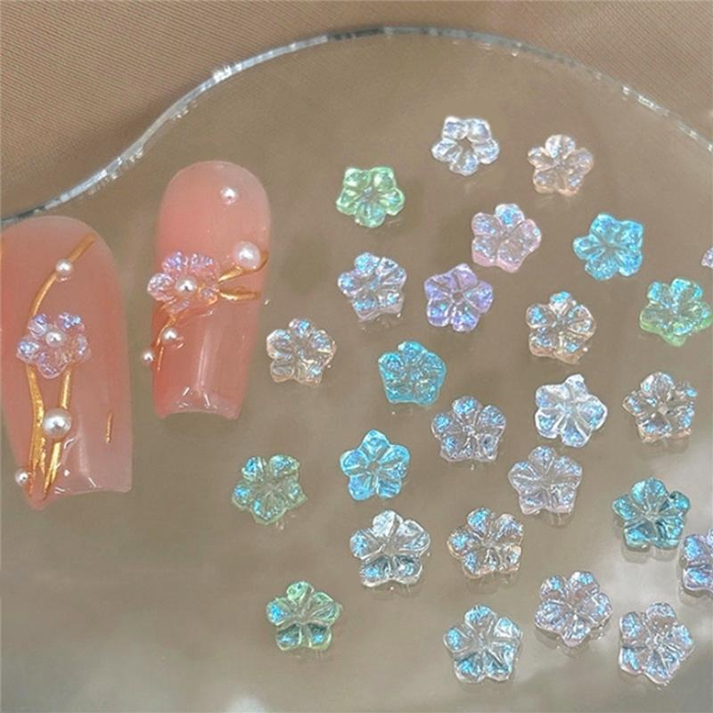 100Pcs/Pack Diy Nail Art Decor Icy Little Flower Nail Drills Five-Petal Flower Nail Art Jewelry Manicure Diamond Manicure Design