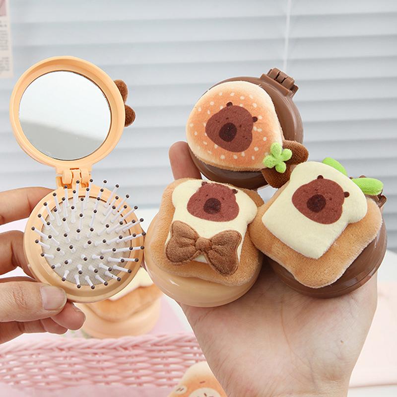 2 In 1 Folding Mirror Comb Lightweight Dual Fold Design Folding Makeup Mirror Small Size Air Cushion Massage Comb Outdoor Use