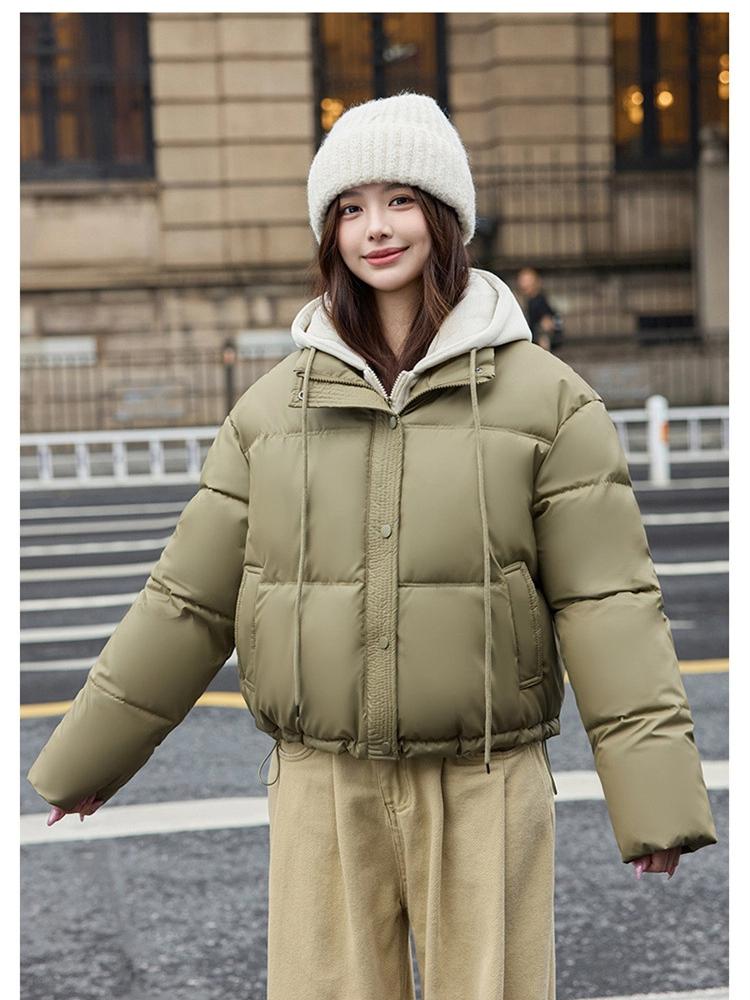 Fake Two-Piece Hooded Short Puffer Jacket With Drawstring