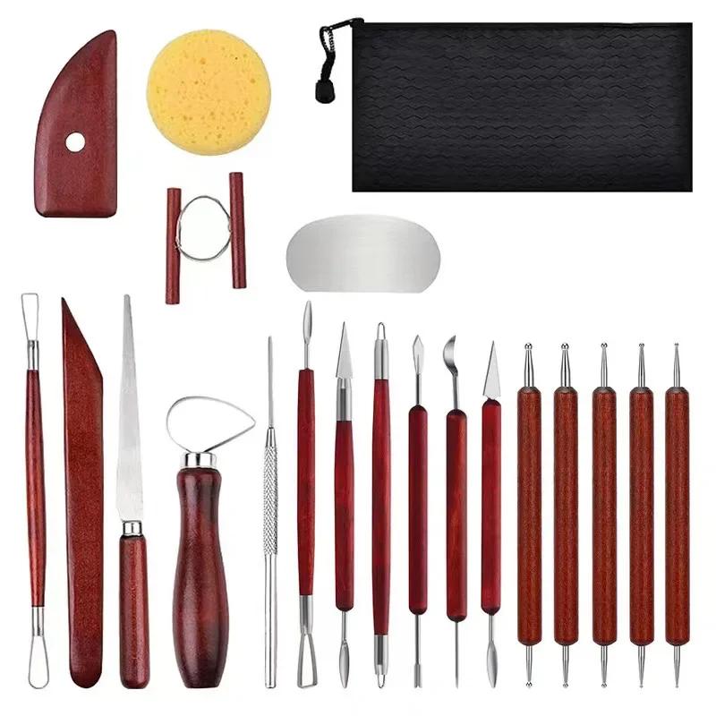 

21 Pcs Pottery Sculpting Tools Set Clay Sculpture Carving Knife Modeling Tools Wax Carving Sculpt Tool Red Wooden Pole Pottery
