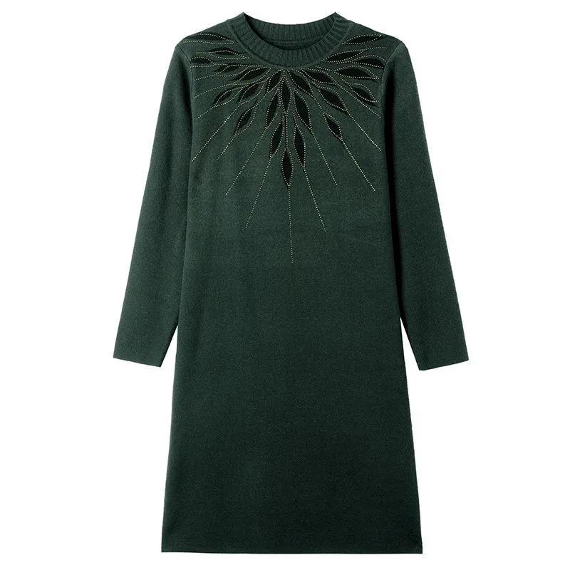 Dress for Woman Cotton Winter Warm Round Neck Long Sleeve Vintage Casual Printed Long Stretch Knit Sweater Dresses