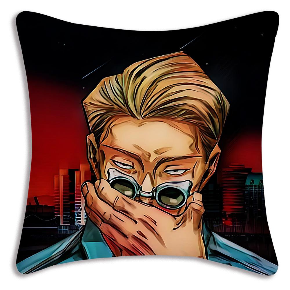 Hot Anime Jujutsu Kaisen Pillow Covers Cartoon Sofa Decorative Home Double-Sided Printing Short Plush Cute Cushion Cover