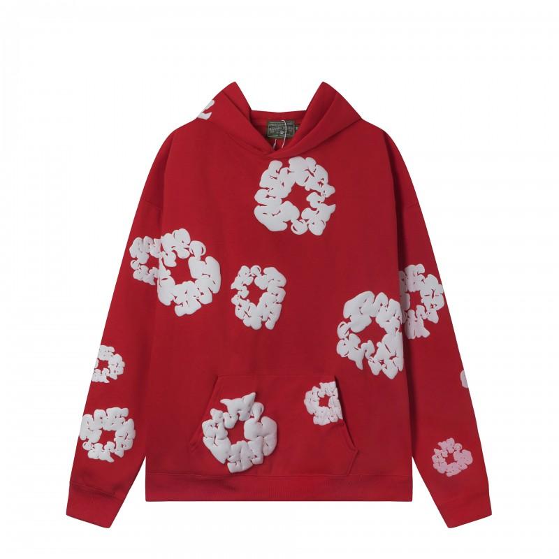 Completo Felpa con Cappuccio e Jogger Unisex Oversize con Stampa Floreale Fodera Calda in Pile Streetwear Invernale