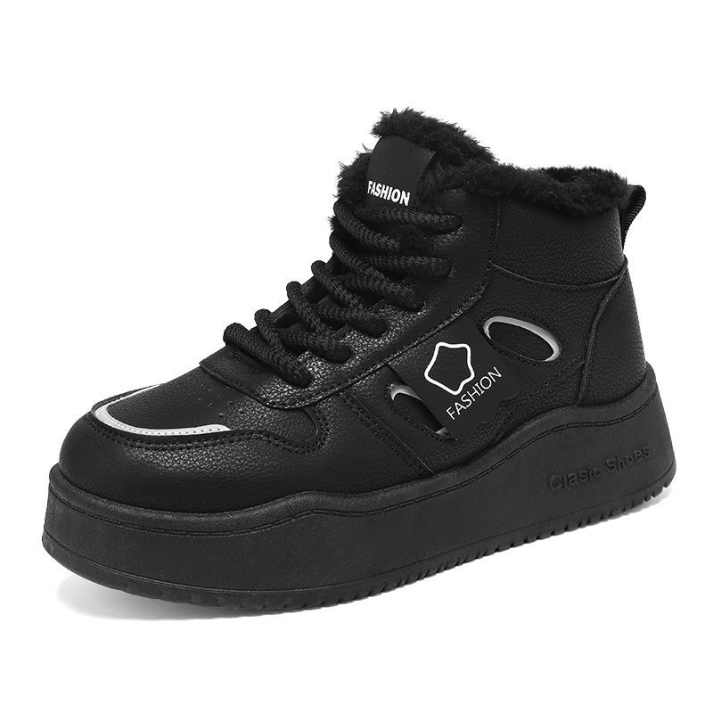 

Winter little white shoes cotton shoes cold-resistant and non-slip 41 high-top snow boots women s new velvet 2025 thickened large size women s shoes 41 чёрный