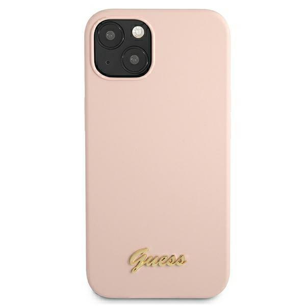 Guess Guhmp13Mlslmglp Iphone 13 / 14 /15 6.1 Jasnoróżowy/Light Pink Hardcase Silicone Script Gold Logo Magsafe