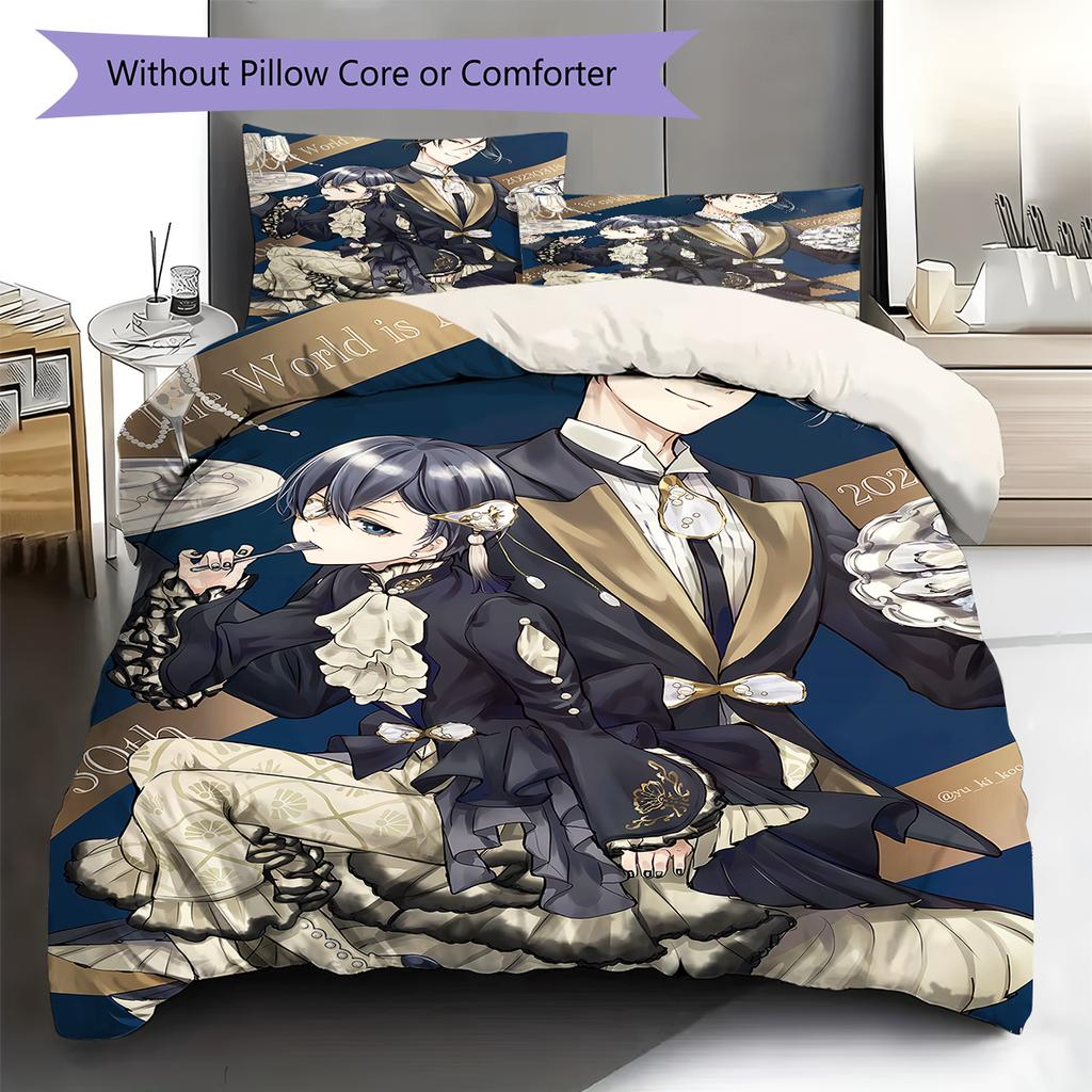 Black Butler Pattern Bedding,Quilt Set Quilt Cover Pillowcase Home Birthday Gift (1 * Duvet Cover + 2 * Pillowcase, Without Core)
