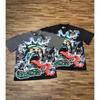 Mens Oversized Graphic Tee With Skull Print Washed Vintage Cotton T-Shirt Loose Fit Short Sleeve Crew Neck