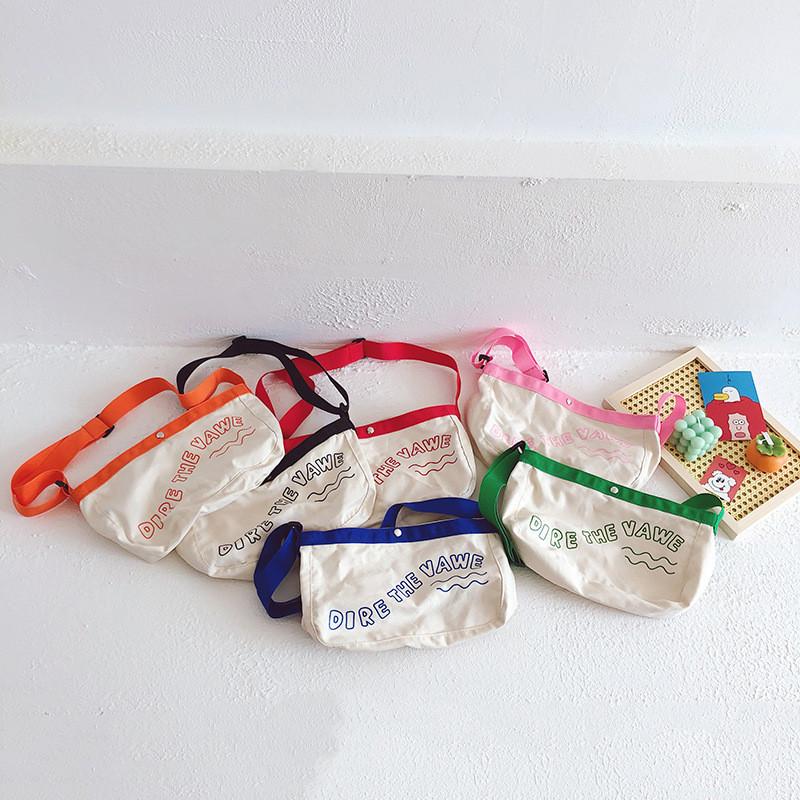 Large Capacity Korean Style Canvas Shoulder Bag For Kids Featuring Cute Alphabet Design