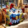 Custom Name Personalized Blue Smurfs Print Blanket, Home Decor, Bedroom, Sofa, Camping, Couch, Gifts for Birthday Christmas