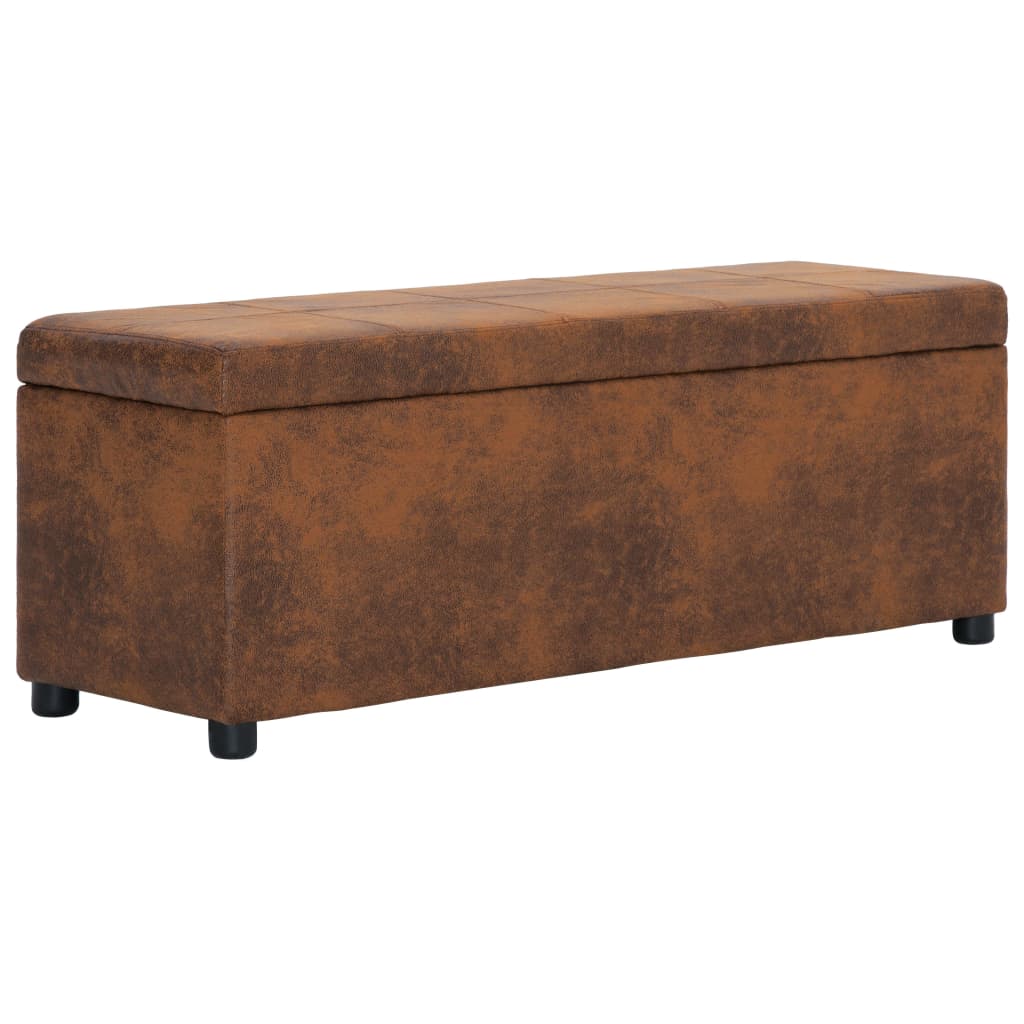 Storage Bench with Compartment 116 cm Brown Suede Look