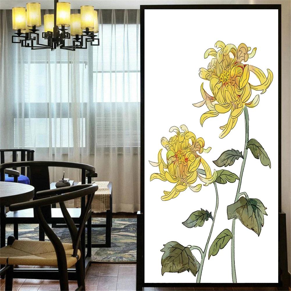 

Static Cling Privacy Window Film Decorative Yellow Flower Window Coverings Glass Window Sticker (as the picture,40x60cm WxH)