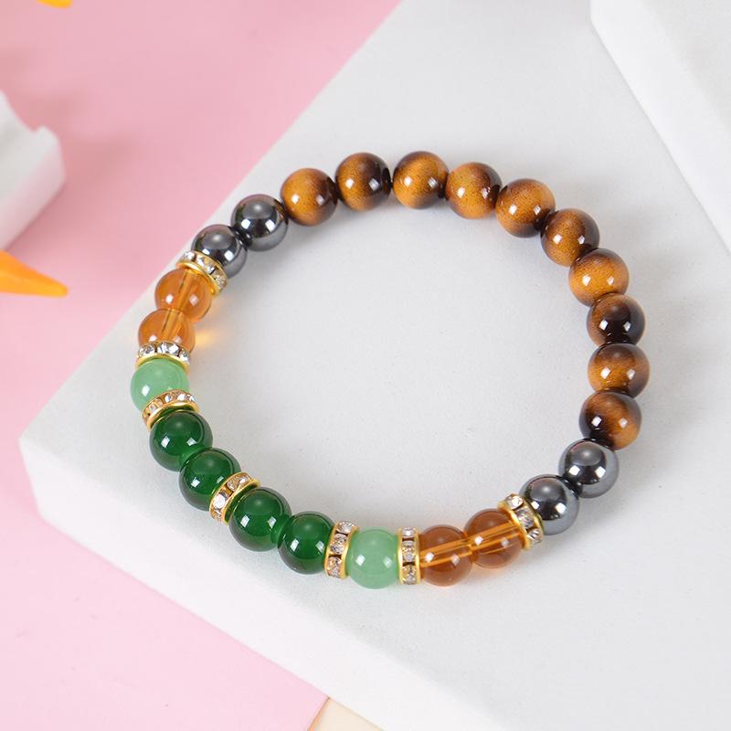 2025 Tiger Eye & Green Crystal Elastic Cord Wealth Bracelet - Handmade Jewelry