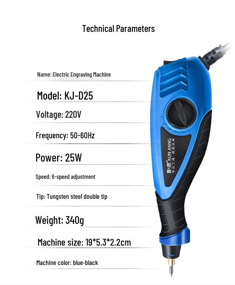 Compact Electric Engraving Pen for Metal, Stone, and Concrete