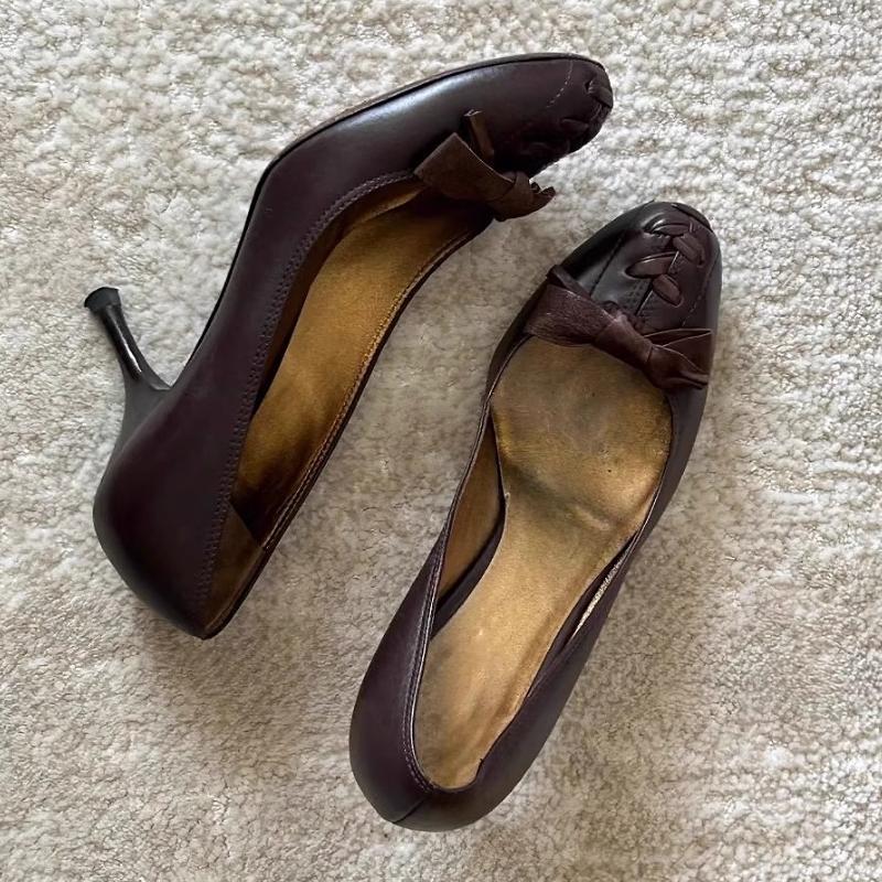 Retro Round Toe Elegant High Heels Ladies Cross Straps Shallow Fashion Designer Party Dress Shoes Women Pumps Zapatos De Mujer