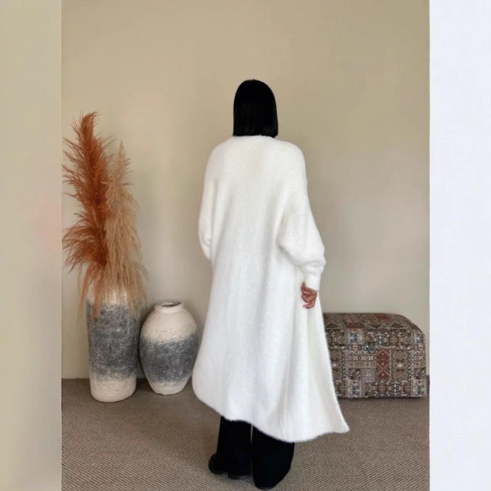 Soft Waxy Knitted Sweater Cardigan Women's Autumn and Winter New Casual Loose and Thin Lazy Style Imitation Mink Velvet Long Coat