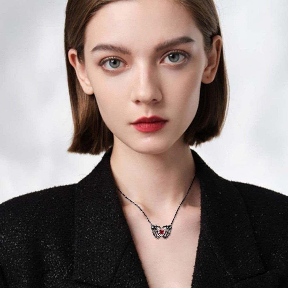 Zinc Zinc Alloy Bat Wings Pendant Necklace Red Rhinestone Halloween Heart Choker Gothic Clavicle Chain  Girls