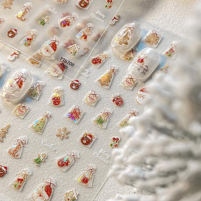 5D Jelly Shell Gloss Christmas Nail Art Stickers Santa Claus Snowflake Christmas Tree Cookie Bags Nail Stickers Decorations