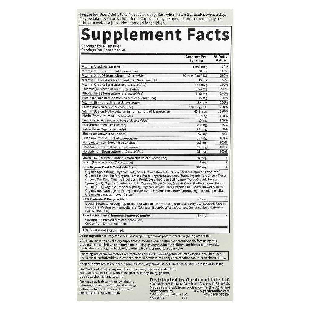 Vitamin Code®, Whole Food Multivitamin, Women's, Veggie Capsules 240