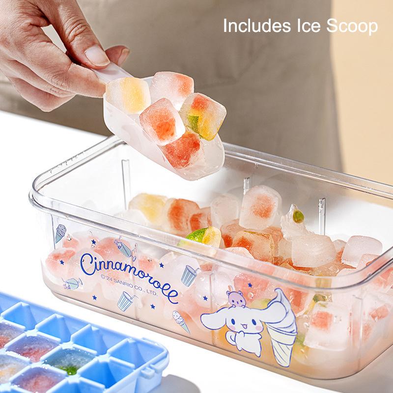 Push-Release Ice Cube Tray With Cartoon-Design, Includes Ice Scoop & Stackable Storage Bin With Lid, Easy To Fill & Release