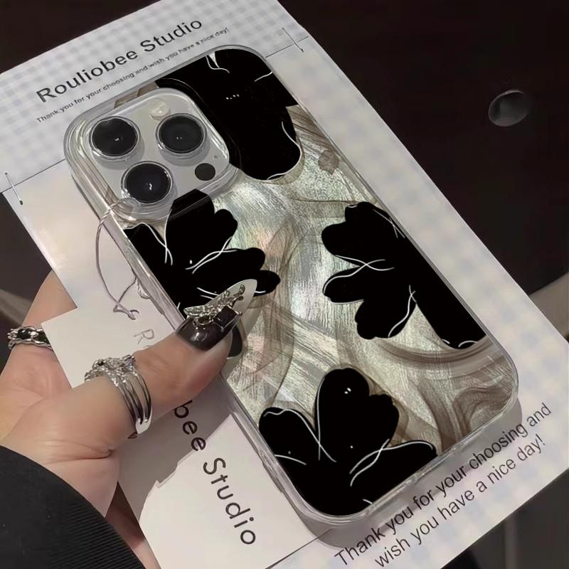 Black Stylish Flower Pattern Phone Case for Xiaomi Redmi Note 14 13 12 10 11 Pro Plus 5G 12S Redmi 14C 13C 4G Shockproof Cover