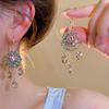 Flower Rhinestone Drop Earrings Pendant Vintage Long Earrings Trendy Crystal Stud Earrings  Party