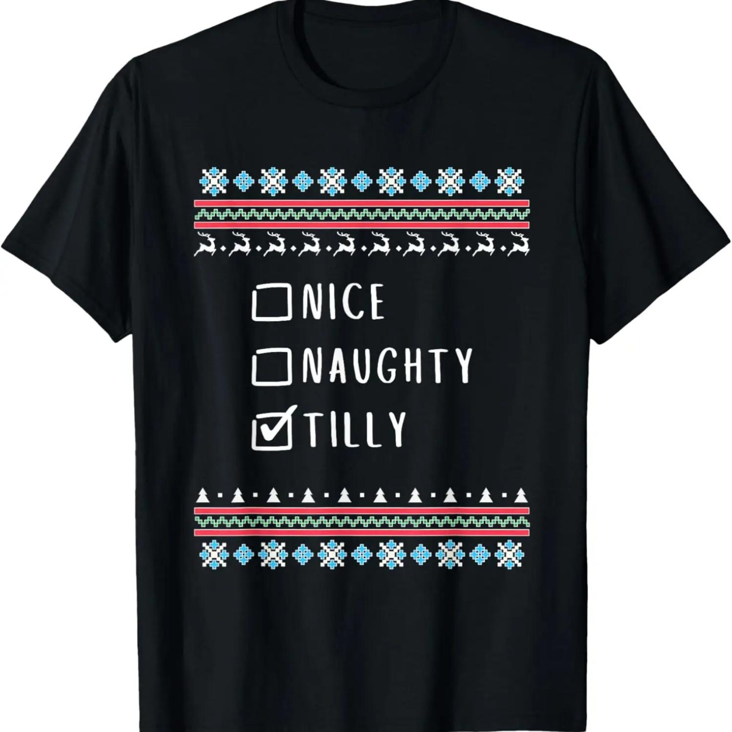 

Nice, Naughty, Tilly Christmas Ugly Sweater Style T-Shirt S чёрный