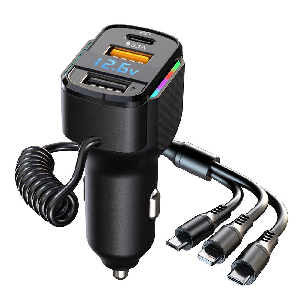 

Цифровой дисплей 3 в 1 выдвижной автомобильный прикуриватель USB автомобильное зарядное устройство USB зарядное устройство адаптер автомобильный USB быстрая зарядка QC3.0 тип C чёрный