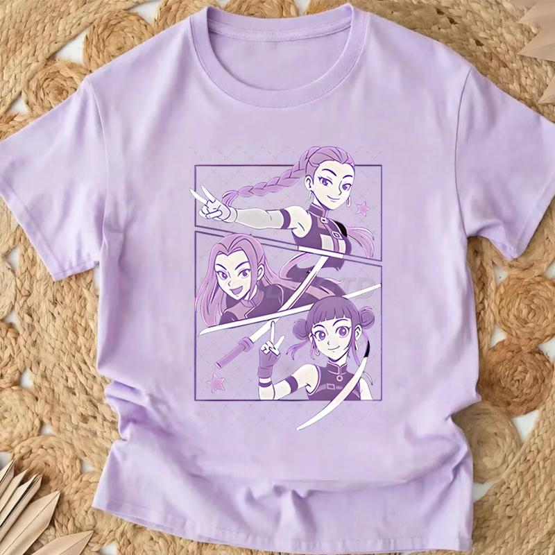 Popular Cartoon Print Women T-Shirt Cartoon Design Casual Harajuku Style T-shirts Girls Round Neck Short Sleeved Top Fans Gifts