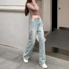 2024 European Style Floral Embroidered High Waist Wide Leg Jeans