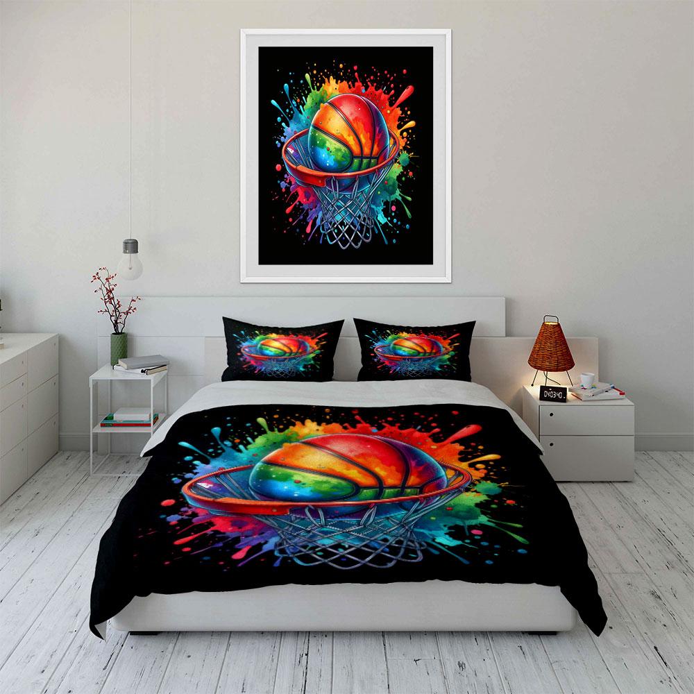 Vibrant Basketball Art Decor Set Kid'S And Adults' Bedroom Decor, Exquisite Three-Piece Bedding Set Gift