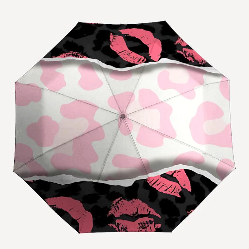 

1pc Leopard Kisses Automatic Folding Umbrella - Compact 8-Rib Design, Durable Plastic & Iron, Lightweight for Outdoor Daily Use199