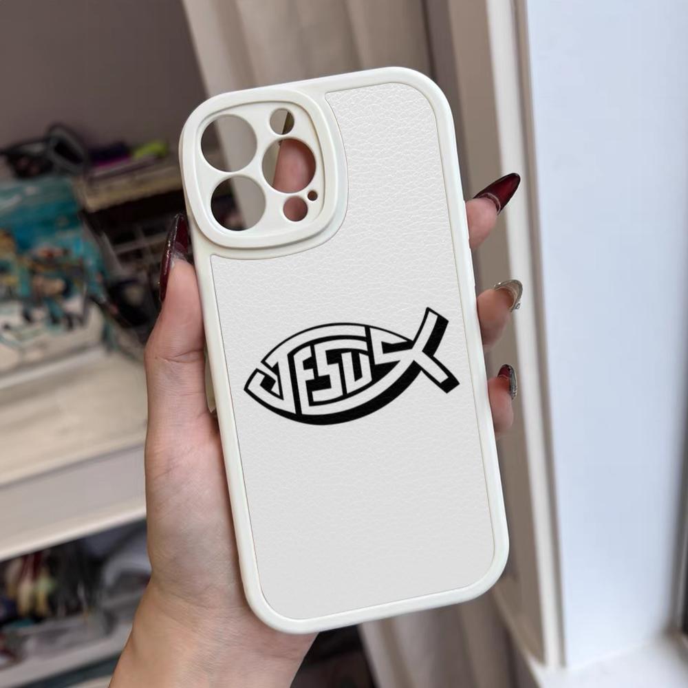 

Fish Symbol Jesus Christ Christian Phone Case For Iphone 15 14 12 13 Pro Max 11 Mini X Xr Xs 7 8 Puls Lambskin Silicone Cover iPhone14
