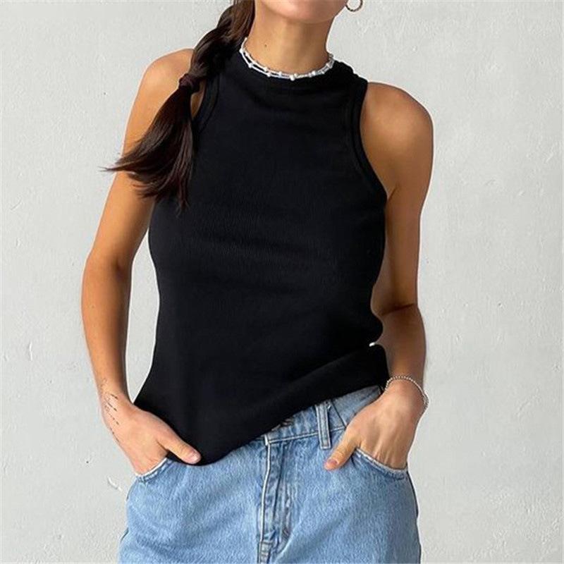 Gerippte Strick Damen Sommer Stricktops Sportweste Schulterfrei Tanktop Lässige Ärmellose Tops
