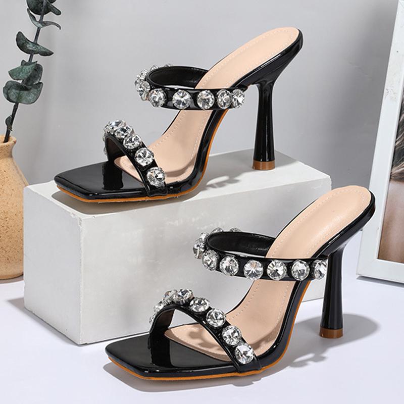 Liyke Letnia Impreza Kobiety Cienkie Wysokie Obcasy Kryształowe Cyrkoniowe Kapcie Moda Odkryte Palce Klapki Sandały Damskie Buty Ślubne Rozmiar 42