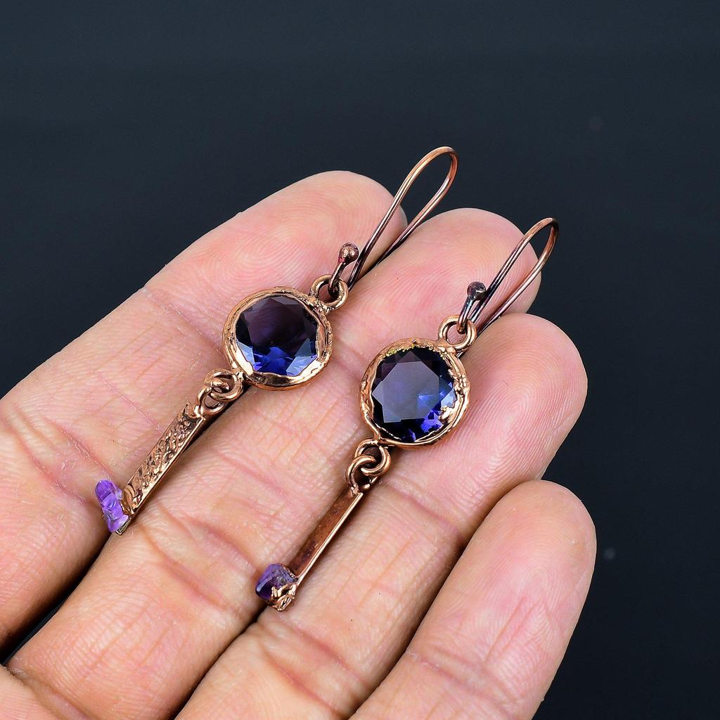 Amethyst Earrings Gemstone Jewelry, Copper Electroformed Earrings, Gift For Women Handmade Earrings